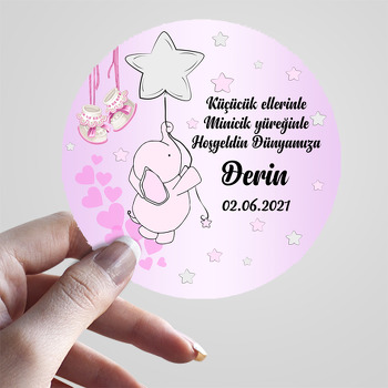 Pembe Fil ile Yıldız Balon Temalı Sticker