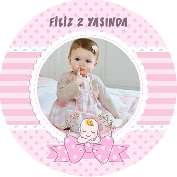 Pembe Fiyonklu Bebek Temalı Resimli Sticker