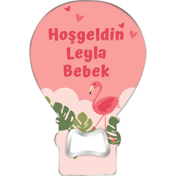 Pembe Flamingo ile Tropikal Yapraklar Temalı Balon Magnet Açacak