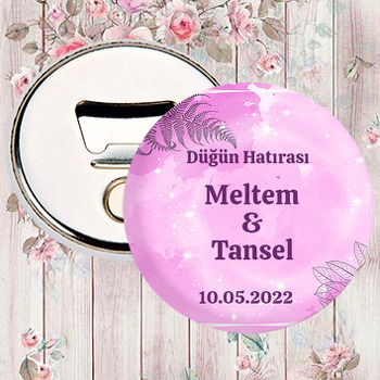 Pembe Fond Çizgisel Yapraklar Temalı Magnet Açacak