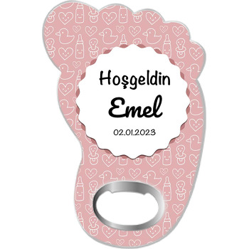 Pembe Fonda Ördek Biberon Emzik Desen Temalı Ayak İzi Magnet Açacak