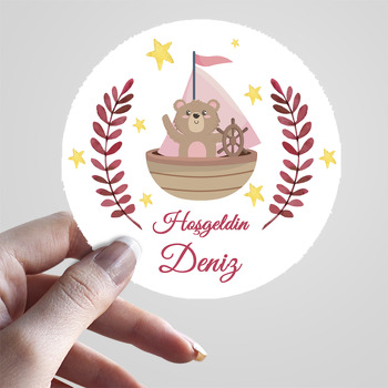 Pembe Gemili Ayıcık Temalı Hoşgeldin Bebek Sticker