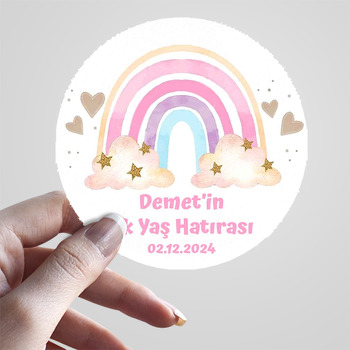 Pembe Gökkuşağı ile Yıldızlar Temalı Sticker