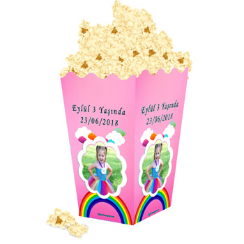 Pembe Gökkuşağı Temalı Popcorn Kutusu