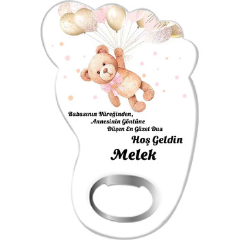 Pembe Gold Balonlu Ayı Temalı Ayak İzi Magnet Açacak