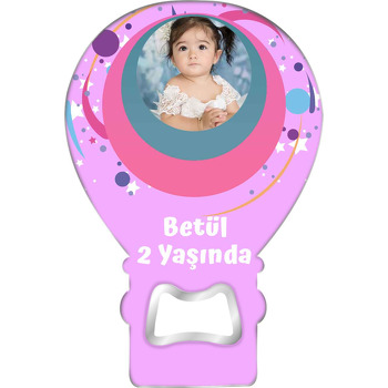 Pembe Gri Çerçeve ile Yıldız Fon Temalı Balon Magnet Açacak