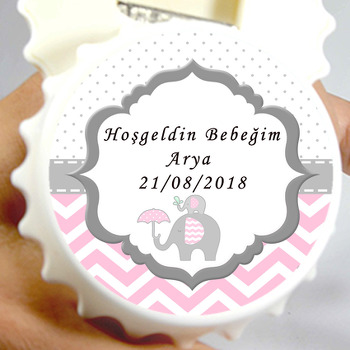 Pembe Gri Fil Temalı Kapak Şekilli Magnet Açacak