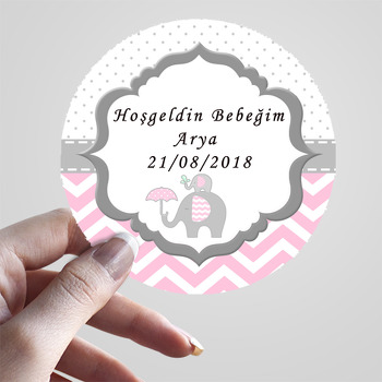 Pembe Gri Fil Temalı Sticker