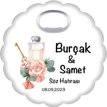 Pembe Gül Parfüm ile Anahtar Temalı Çiçek Şekilli Magnet Açacak