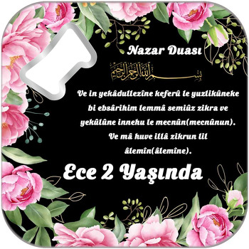 Pembe Güller ile Nazar Duası Temalı Kare Magnet Açacak