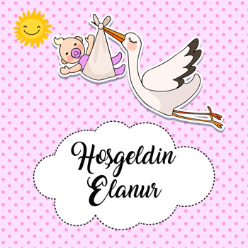 Pembe Hoşgeldin Bebek ile Leylek Havada Temalı Kare Parti Afiş