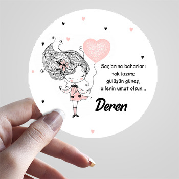 Pembe Kalp Balonlu Sevimli Kız Temalı Sticker