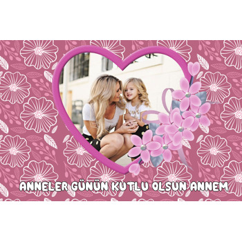 Pembe Kalp Çerçeveli Anneler Günü Magnet