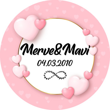 Pembe Kalpler ile Gold Çerçeve Temalı Sticker