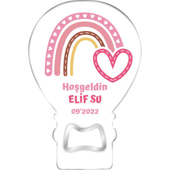 Pembe Kalpli Gökkuşağı Temalı Balon Magnet Açacak