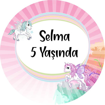 Pembe Kanatlı Unicorn Temalı Akrilik Daire Magnet