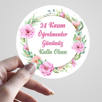 Pembe Karanfiller ile Öğretmen Tebriğİ Temalı Sticker