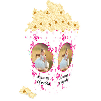 Pembe Kelebekler Temalı Popcorn Kutusu