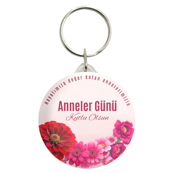 Pembe Kırmızı Çiçekler Temalı Anneler Günü Anahtarlık