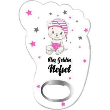 Pembe Kukuletalı Ayıcık Temalı Ayak İzi Magnet Açacak