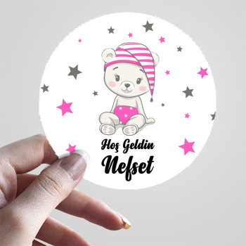 Pembe Kukuletalı Ayıcık Temalı Sticker