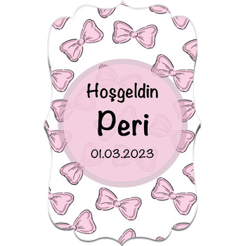 Pembe Kurdele Desen Beyaz Fon Temalı Özel Kesim Magnet