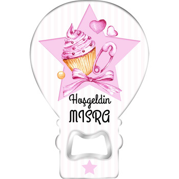 Pembe Kurdele ile Cupcake Yıldız İçinde Temalı Balon Magnet Açacak