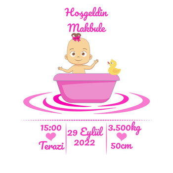 Pembe Küvezde Bebek Temalı Akrilik Daire Magnet