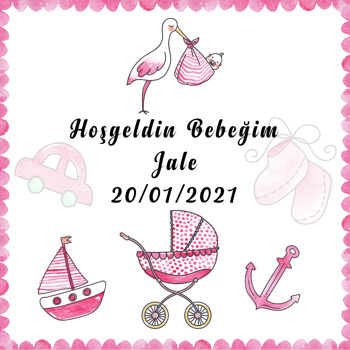 Pembe Leylek ile Bebek Temalı Kare Doğum Günü Parti Afiş