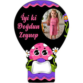 Pembe Mantar ile Siyah Fon Temalı Balon Magnet Açacak