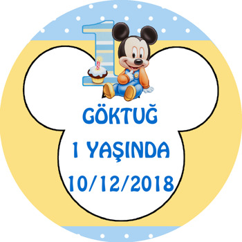 Pembe Mickey Temalı Akrilik Daire Magnet