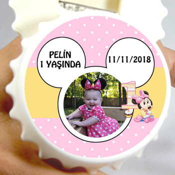 Pembe Mickey  Temalı Resimli Kapak Şekilli Magnet Açacak