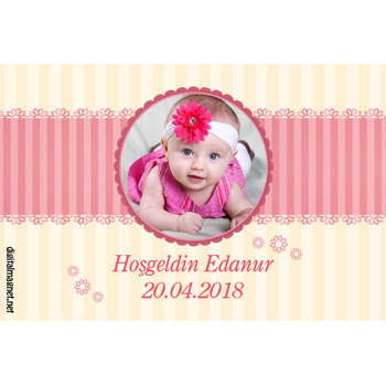 Pembe Miniş Çiçekli Hoşgeldin Bebek Magnet