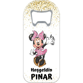 Pembe Minnie ile Gold Simler Beyaz Fon Temalı Uzun Magnet Açacak