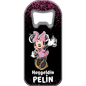 Pembe Minnie ile Simli Siyah Fon Temalı Uzun Magnet Açacak