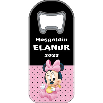 Pembe Minnie Mouse ile Siyah Yarım Fon Temalı Uzun Magnet Açacak