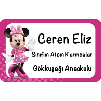 Pembe Minnie Mouse Temalı Defter Etiketi