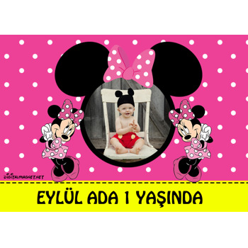 Pembe Minnie Mouse Temalı Doğum Günü Magnet