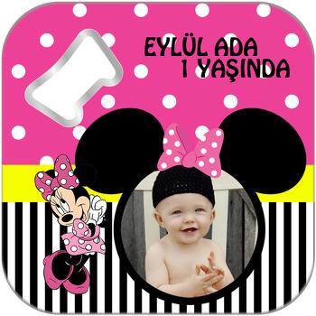 Pembe Minnie Mouse Temalı Kare Magnet Açacak