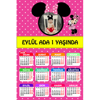 Pembe Minnie Mouse Temalı Takvim Magnet