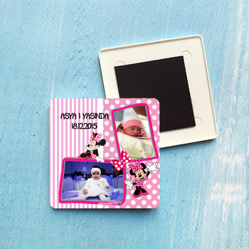 Pembe Minnie Temalı Plastik Kare Magnet