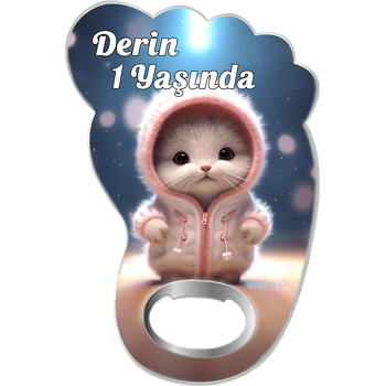 Pembe Montlu Kedi Temalı Ayak İzi Magnet Açacak