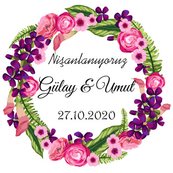 Pembe Mor Çiçekler Temalı Söz Nişan Nikah Sticker