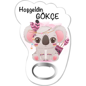 Pembe Oklu Koala Temalı Ayak İzi Magnet Açacak