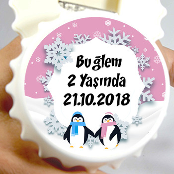 Pembe Penguen Temalı Kapak Şekilli Magnet Açacak