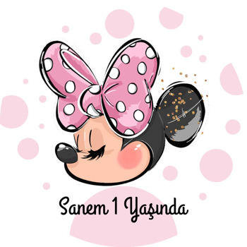 Pembe Puantiye ile Kurdeleli Minnie Portresi Temalı Sticker