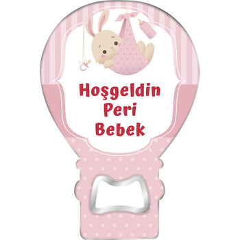 Pembe Puantiyeli Tavşan Temalı Balon Magnet Açacak