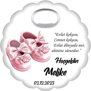 Pembe Rugan Bebek Ayakkabısı Temalı Çiçek Şekilli Magnet Açacak