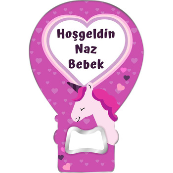 Pembe Saçlı Unicorn ile Kalp Çerçeve Temalı Balon Magnet Açacak