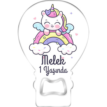 Pembe Sarı Mor Gökkuşağı ile Unicorn Temalı Balon Magnet Açacak